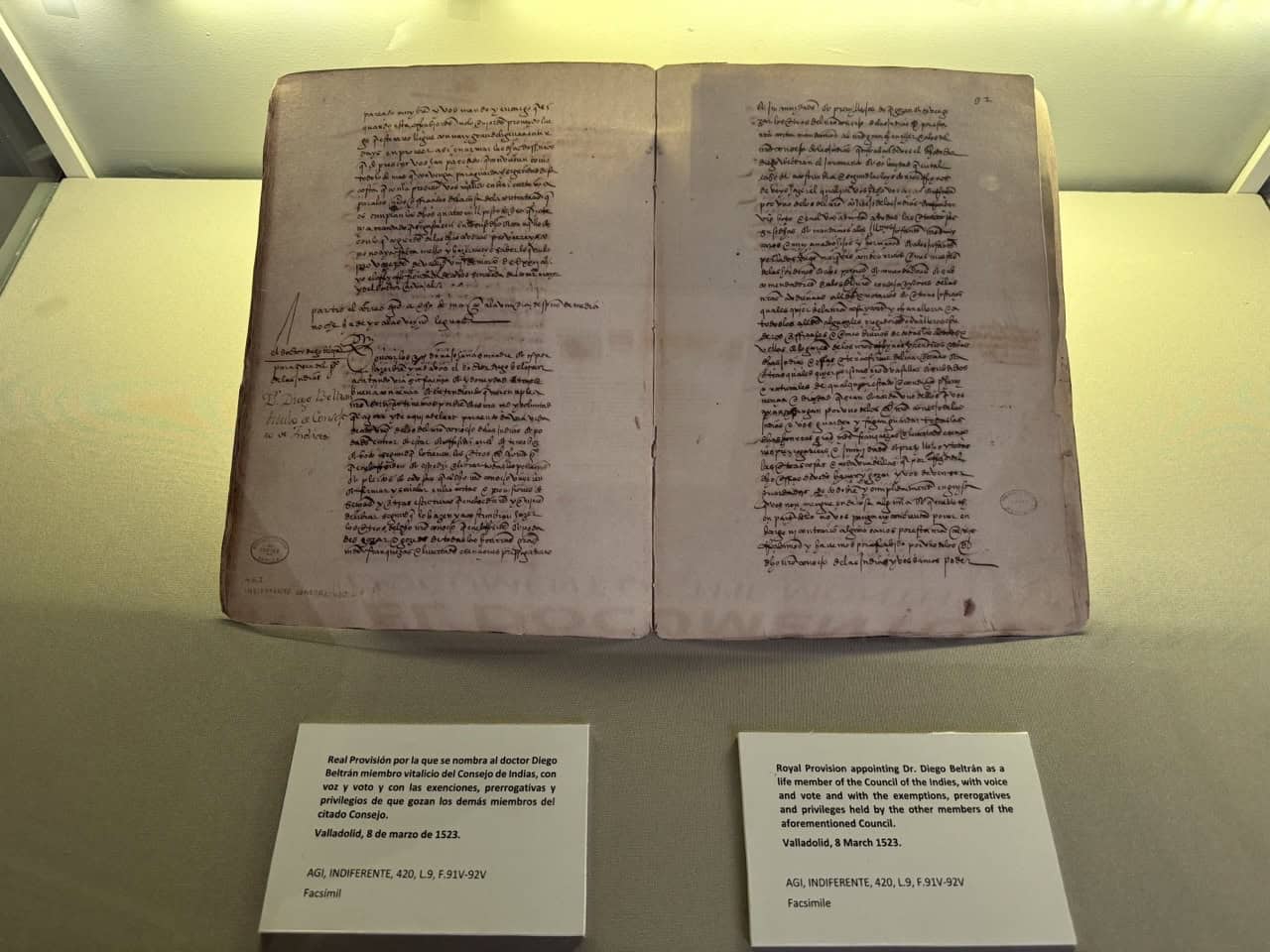 Historical manuscript from the Archivo de Indias in Seville, documenting Spain’s Age of Exploration