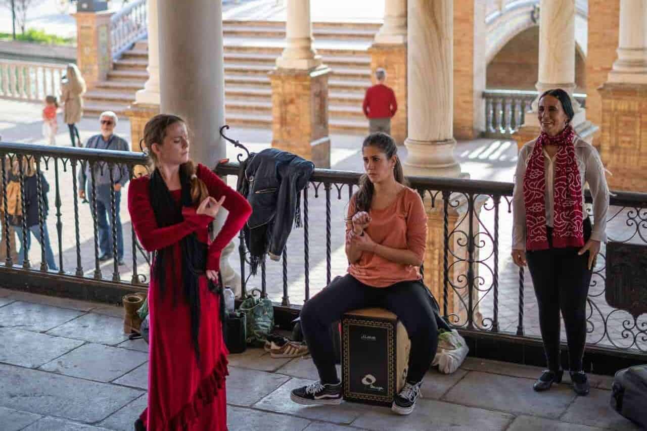 Dancers performing at a flamenco show in Seville