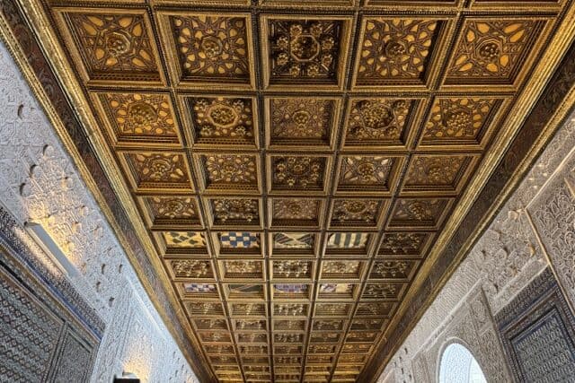 Ornate golden ceiling of the Sala Pretorio in Casa de Pilatos